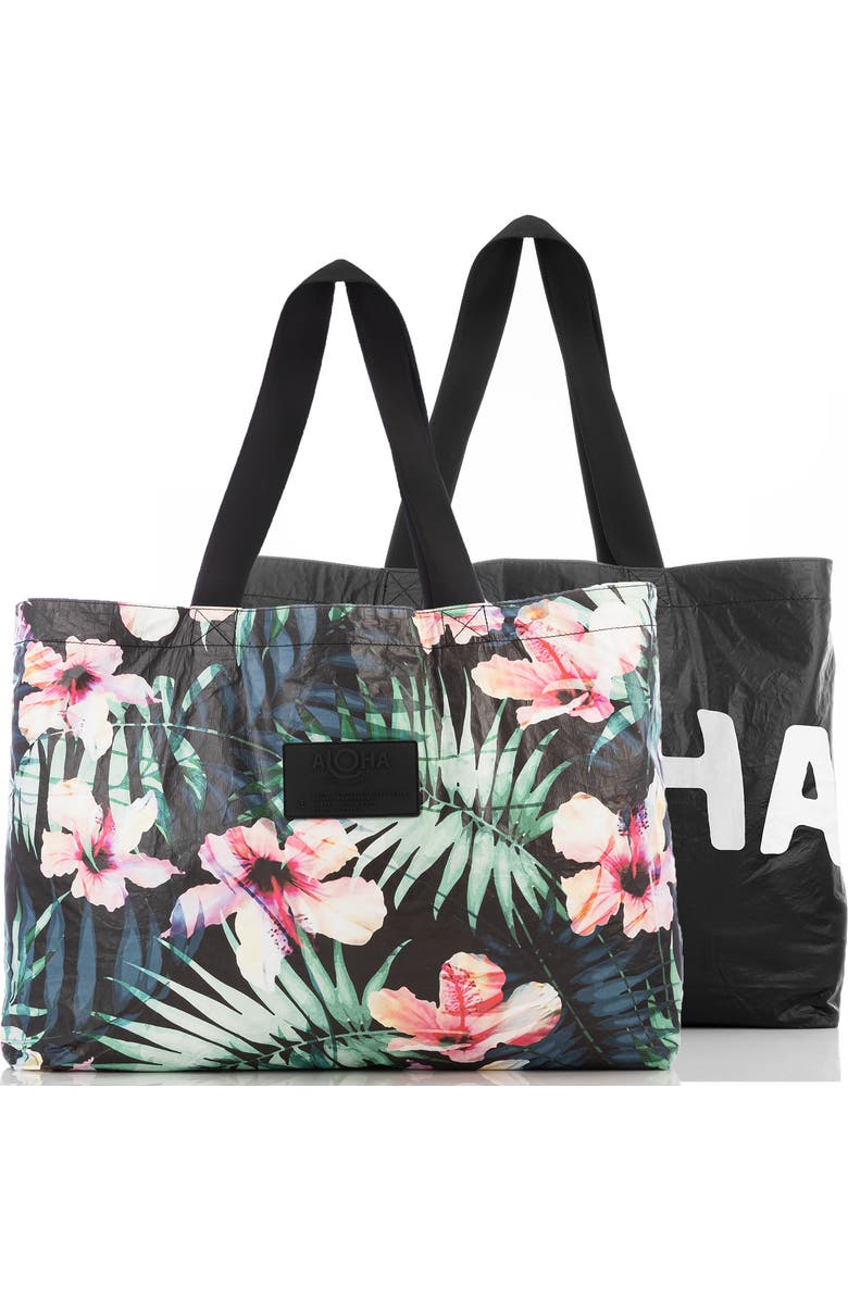 Aloha Collection Holo Holo Reversible Water Resistant Tyvek<sup>®</sup> Tote, Main, color, Hibiscus Palm