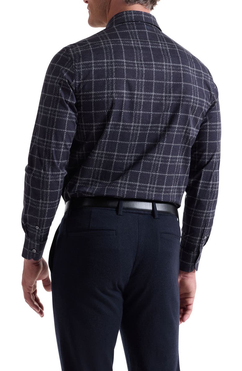Bugatchi Julian Shaped Fit Plaid Stretch Cotton Button-Up Shirt, Alternate, color, Black