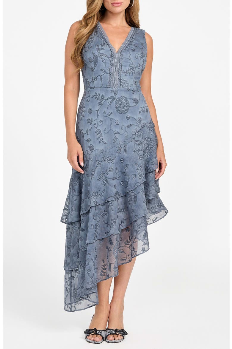 Loren Floral Embroidered Sleeveless Tiered Asymmetric Dress, Main, color, FBCP-BRIGH
