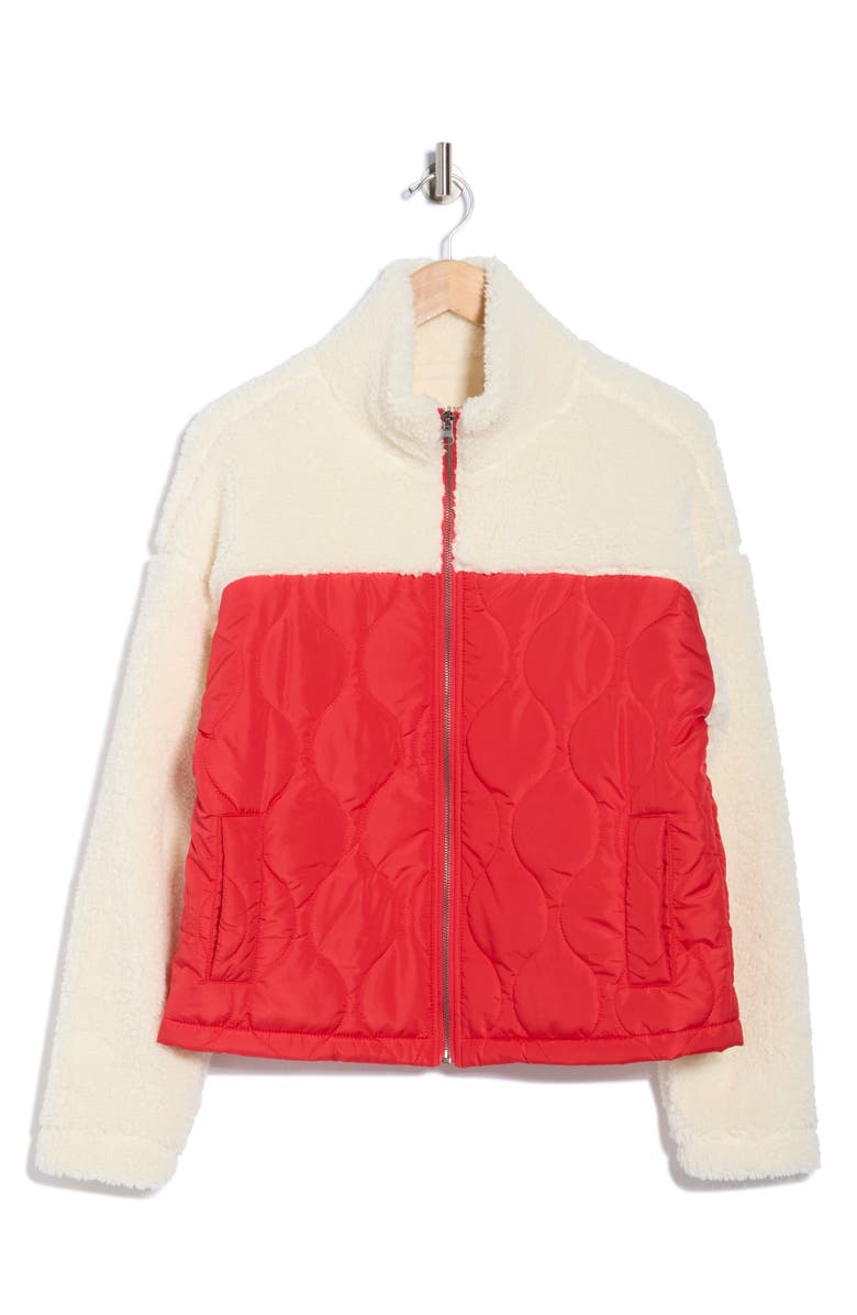 Thread & Supply Mixed Media Fleece & Quilted Panel Zip Jacket, Alternate, color, Cherry Red Milk