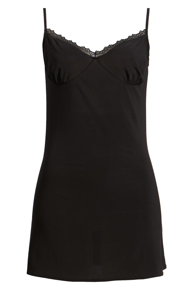 The Chloe Lace Trim Mini Slipdress, Alternate, color, BLACK