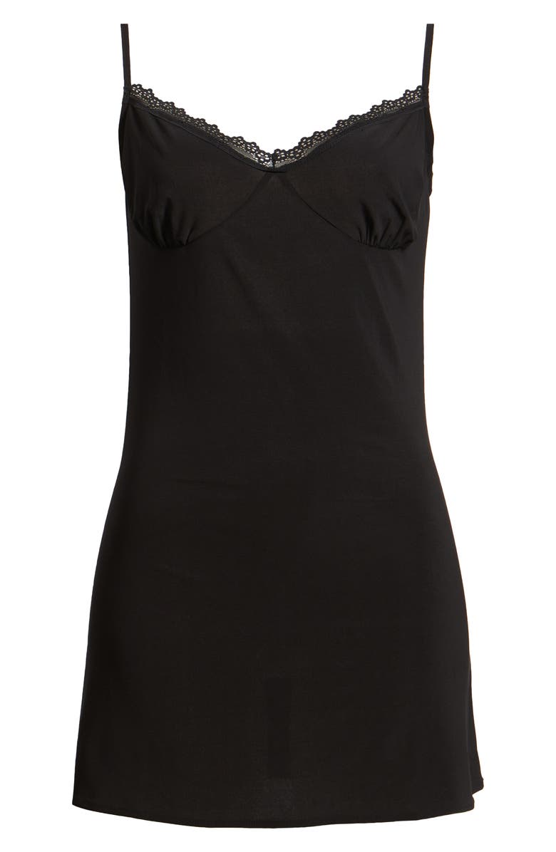 Bella Venice The Chloe Lace Trim Mini Slipdress, Alternate, color, Black