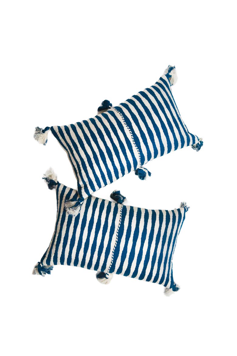 Antigua Classic Striped Handwoven Cotton Throw Pillow, Alternate, color, Dark Teal Blue