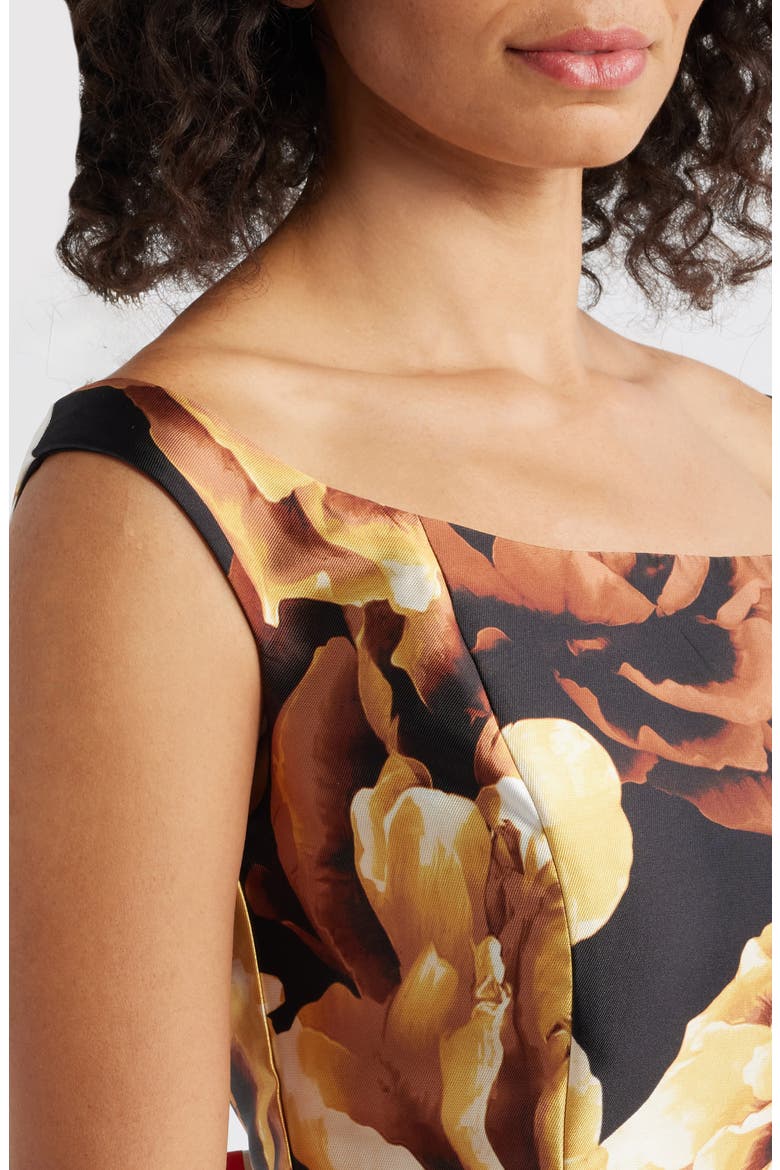 Floral Off-the-Shoulder Cocktail Dress, Alternate, color, GOLD