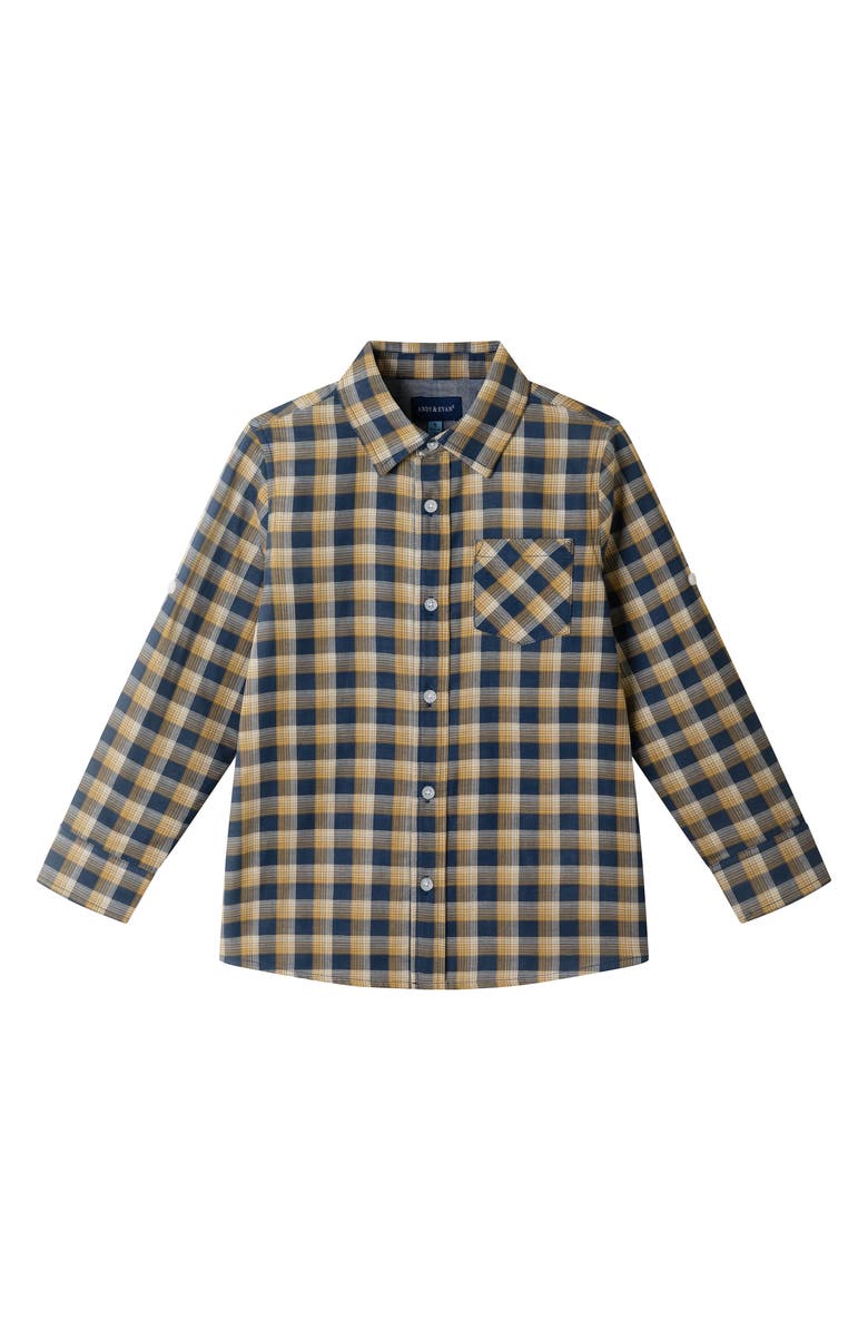 Andy & Evan Kids' Plaid Cotton Button-Up Shirt, Main, color, Navy