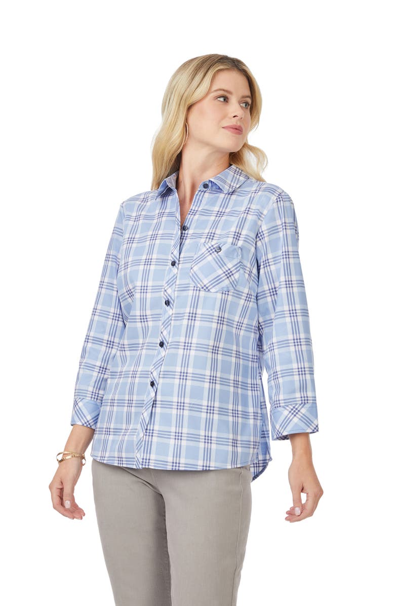 Foxcroft Hampton Plaid Non-Iron Button-Up Shirt, Alternate, color, Baltic Blue