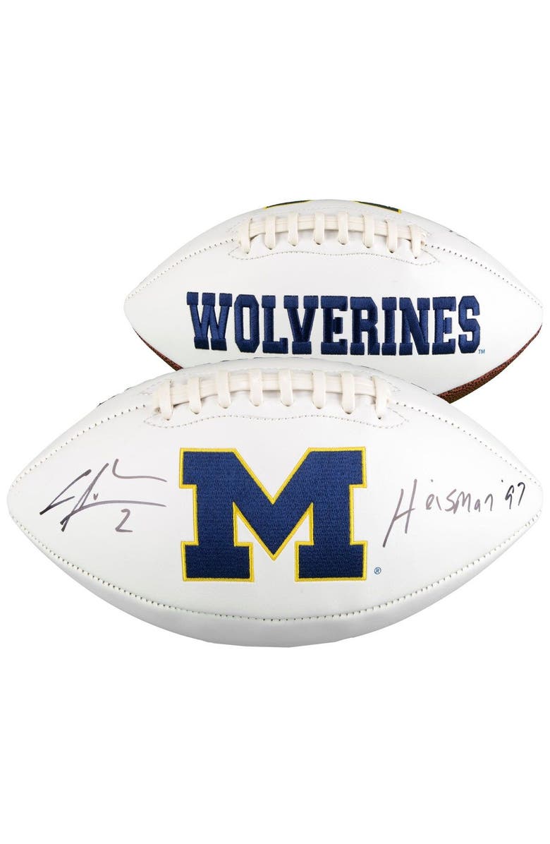 FANATICS AUTHENTIC Charles Woodson Michigan Wolverines Autographed White Panel Football with "Heisman 97" Inscription, Main, color,