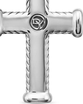Chevron Cross Pendant in Sterling Silver with Pavé Diamonds