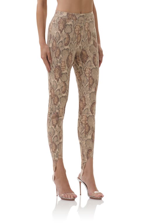 Afrm Tallie Snakeskin Print Stirrup Pants In Brown