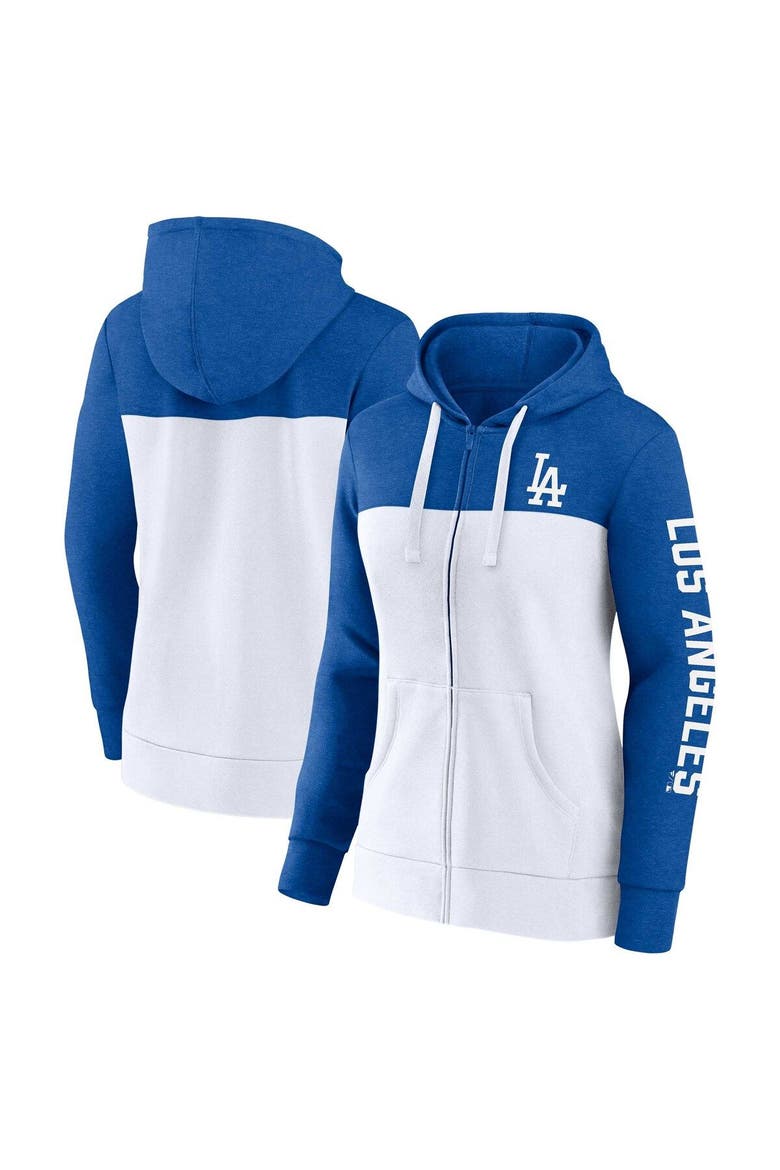 Women's Fanatics Branded Heather Royal/White Los Angeles Dodgers City Ties Hoodie Full-Zip Sweatshirt, Main, color, Heather Royal