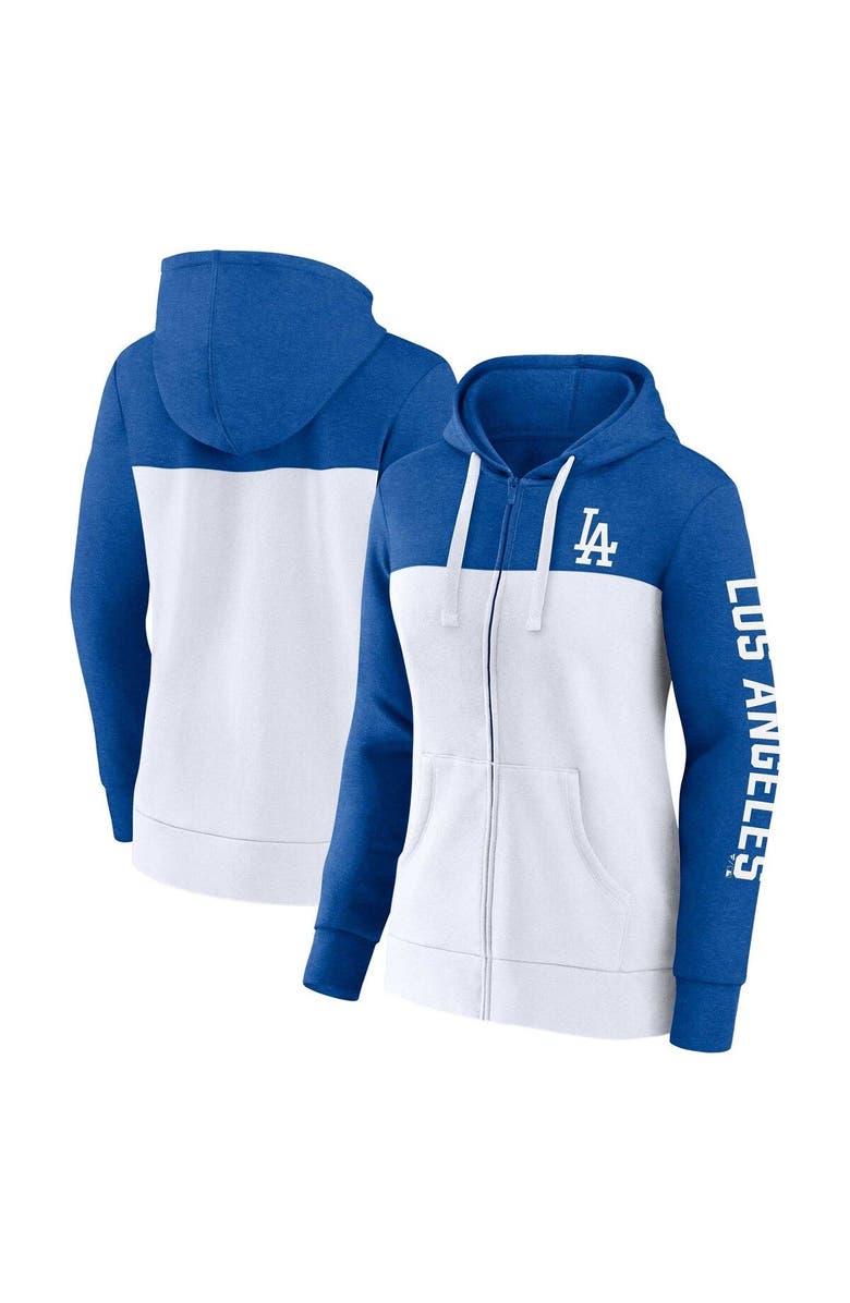 FANATICS Women's Fanatics Branded Heather Royal/White Los Angeles Dodgers City Ties Hoodie Full-Zip Sweatshirt, Main, color,