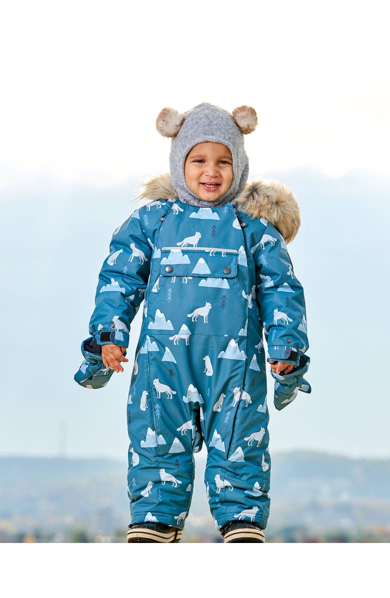 Deux par Deux Baby Boy's One Piece Baby Snowsuit Sage Printed Wolves Designed For Car Seat, Alternate, color,