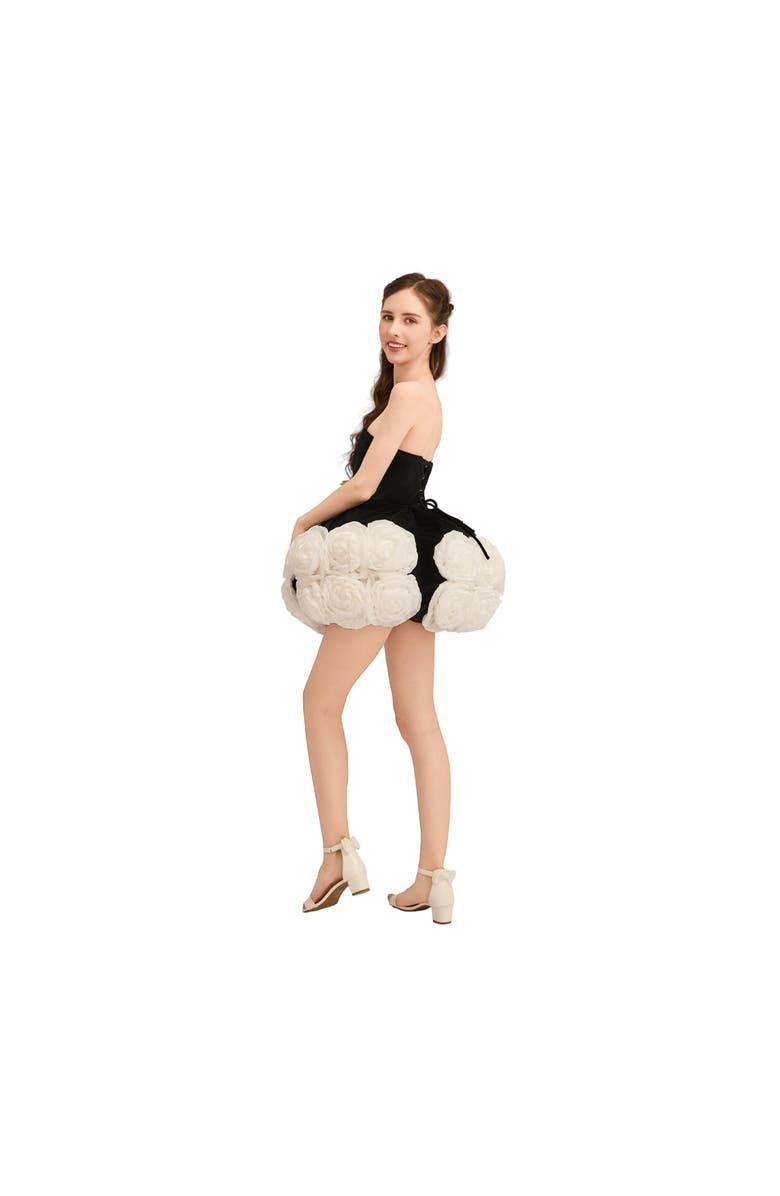 Tulleen Floral Strapless Dress, Alternate, color, Black