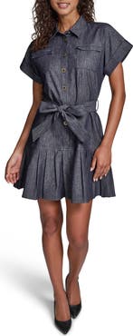 KARL LAGERFELD PARIS Pinstripe Tie Waist Denim Minidress
