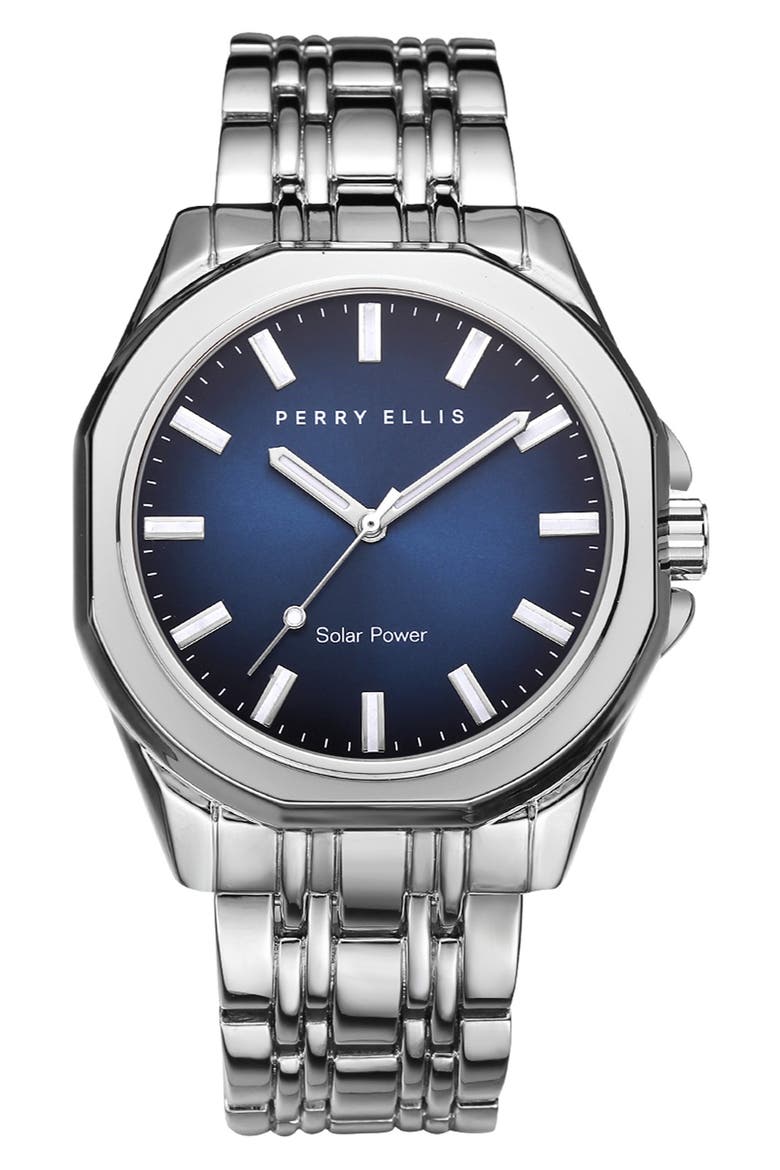 Solar Powered 3-Hand Quartz Bracelet Watch, 41mm, Main, color, SILVER