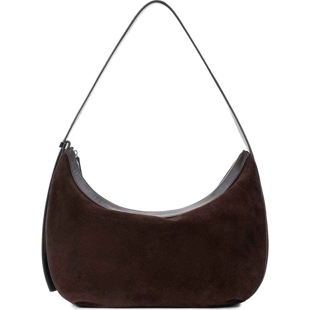 Staud Demy Large Leather-trimmed Suede Shoulder Bag In Brown