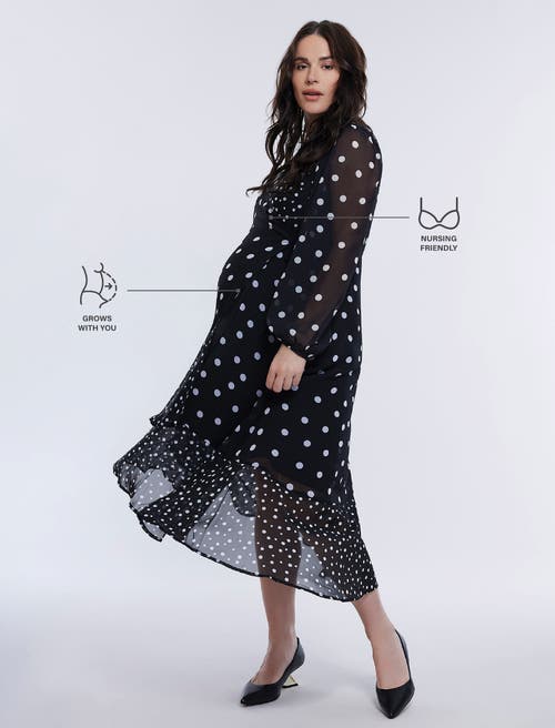 Motherhood Maternity Woven Wrap Long Sleeve Midi Dress In Mixed Dot