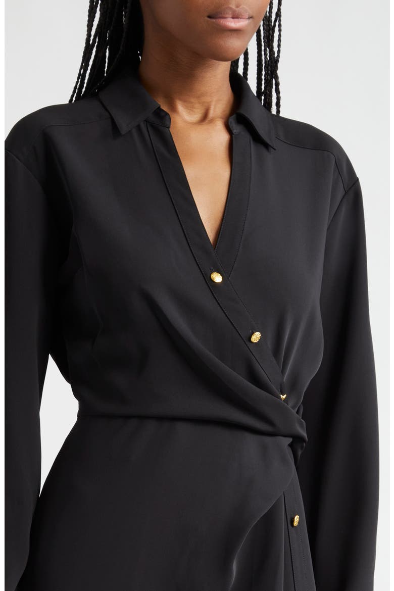Wright Asymmetric Button Long Sleeve Shirtdress, Alternate, color, BLACK