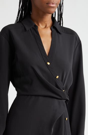 Wright Asymmetric Button Long Sleeve Shirtdress