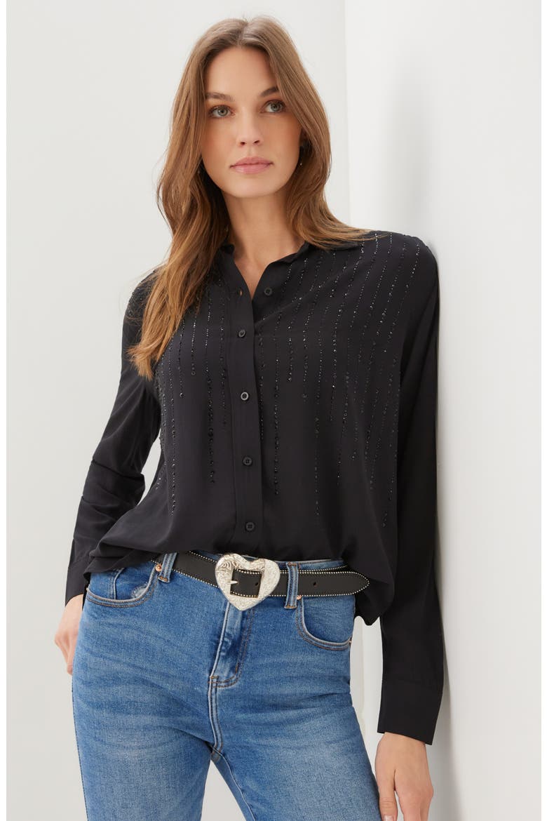 Gemstone Embellished Rayon Shirt, Alternate, color, BLACK