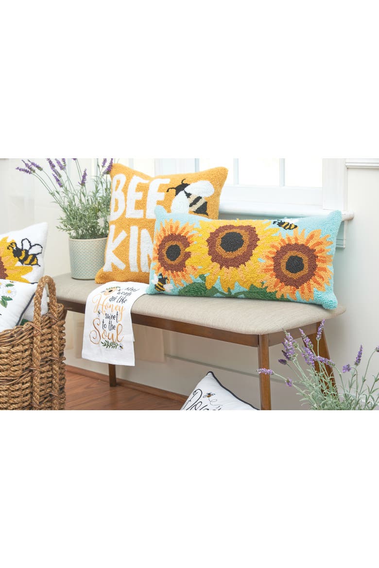 Sunflower Trio Hooked Pillow, 12" x 24", Alternate, color, Yellow