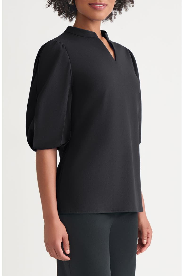 Deco Puff Sleeve Stretch Crepe Top, Alternate, color, BLACK