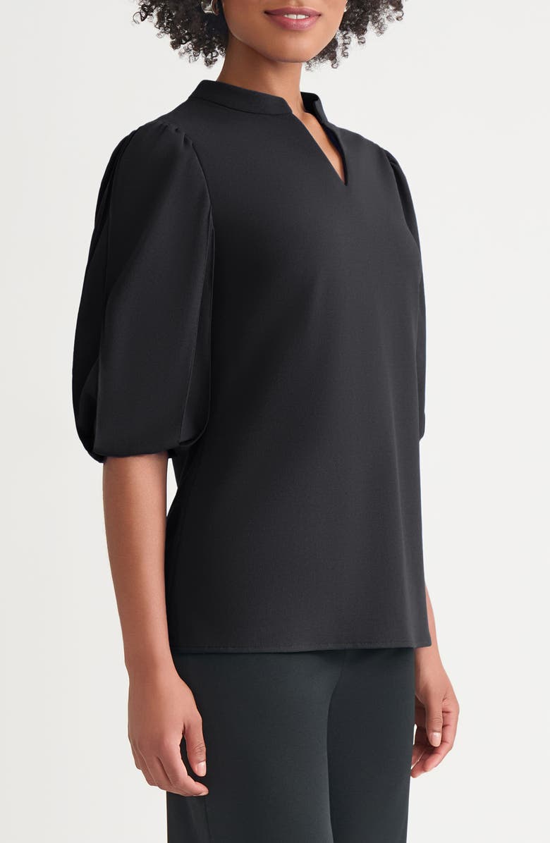 Ming Wang Deco Puff Sleeve Stretch Crepe Top, Alternate, color, Black