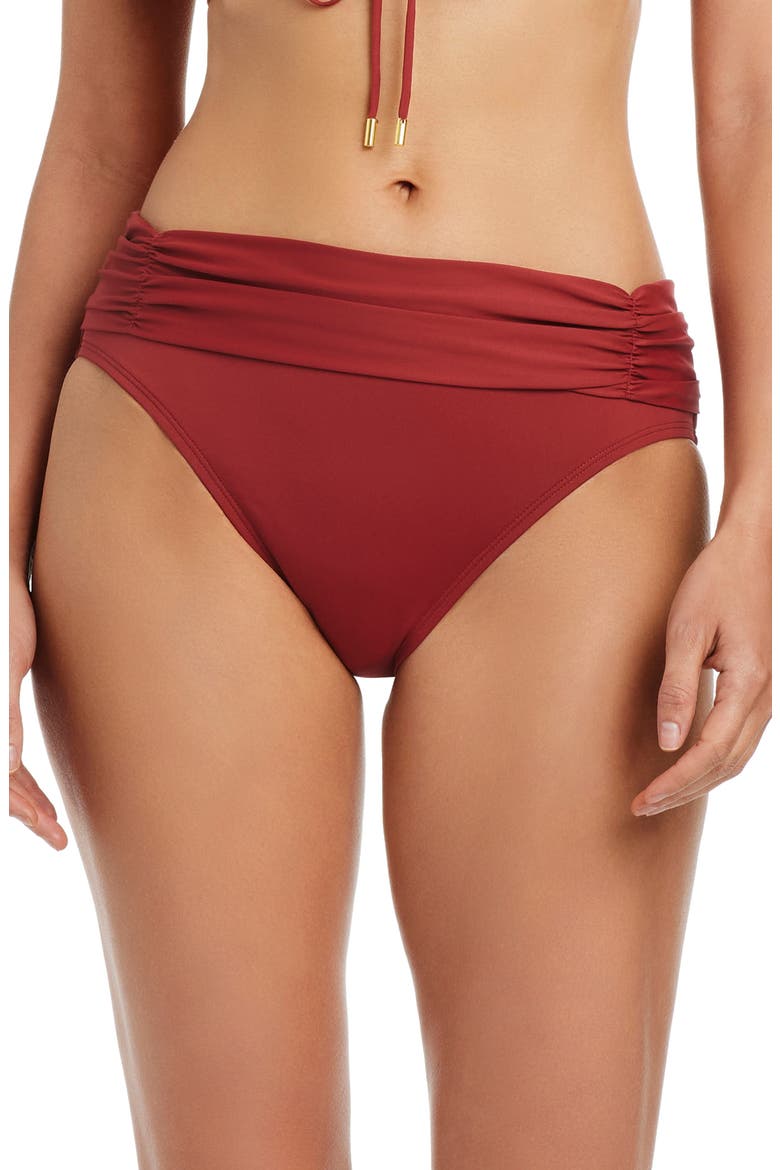 Shirred Hipster Bikini Bottoms, Main, color, BARCELONA RED