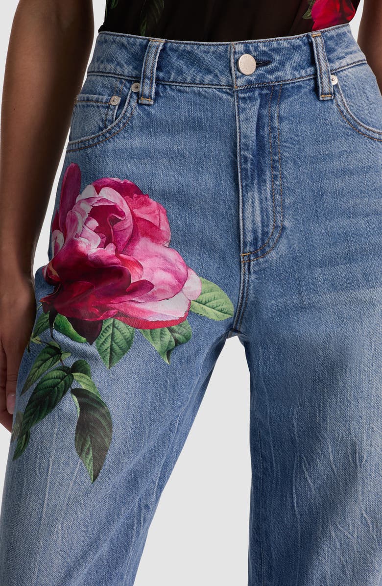 Alice + Olivia Chic Placed Floral Wide Leg Jeans, Alternate, color, Denver Bright Blue Bloom