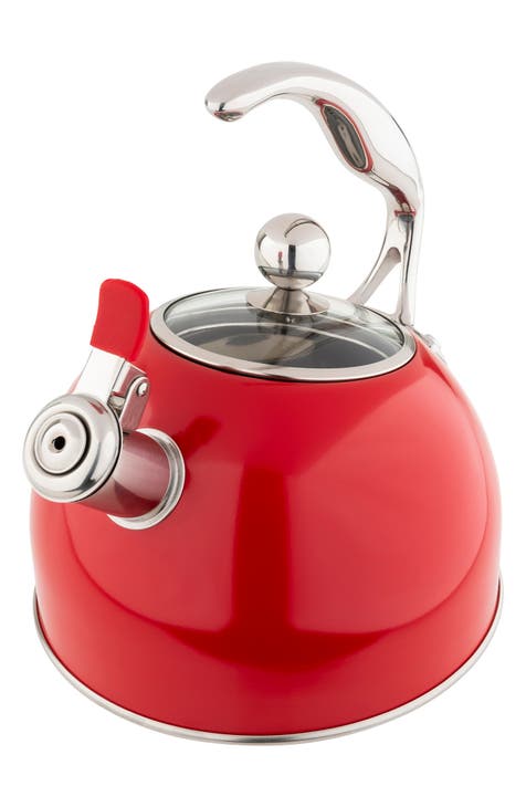 Viking Stainless Steel 2.6 Quart Whistling Tea Kettle - Red