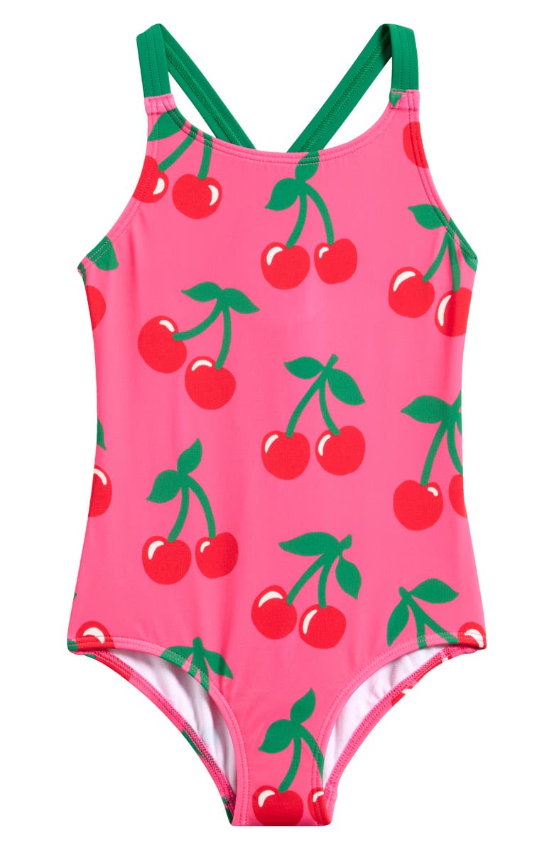 Mini Boden Kids' Cherry Print One-Piece Swimsuit, Main, color, 