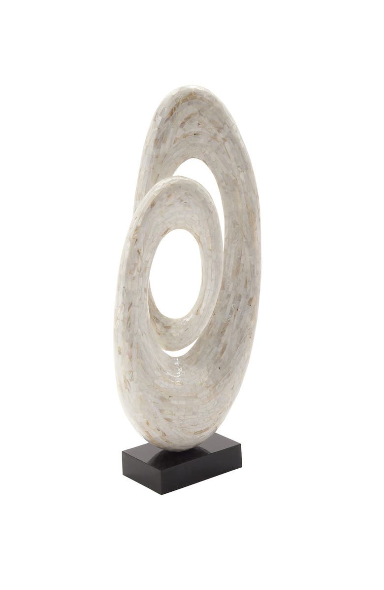 WILLOW ROW White Mother of Pearl Swirl Abstract Sculpture with Black Base, Alternate, color, White