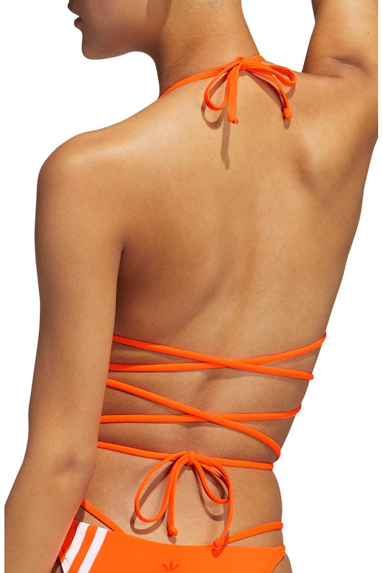 Strappy Wrapped Bikini Top, Alternate, color, SOLAR ORANGE/ WHITE