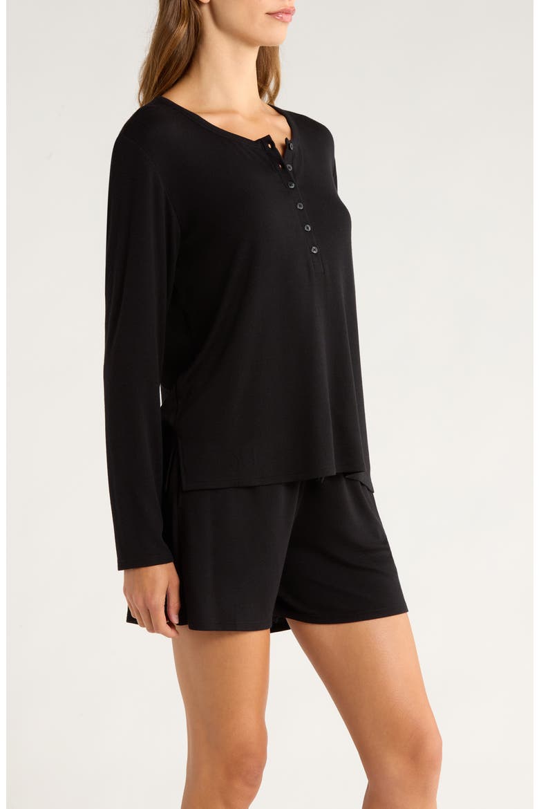 Moonlight Eco Rib Long Sleeve Shortie Pajamas, Alternate, color, BLACK