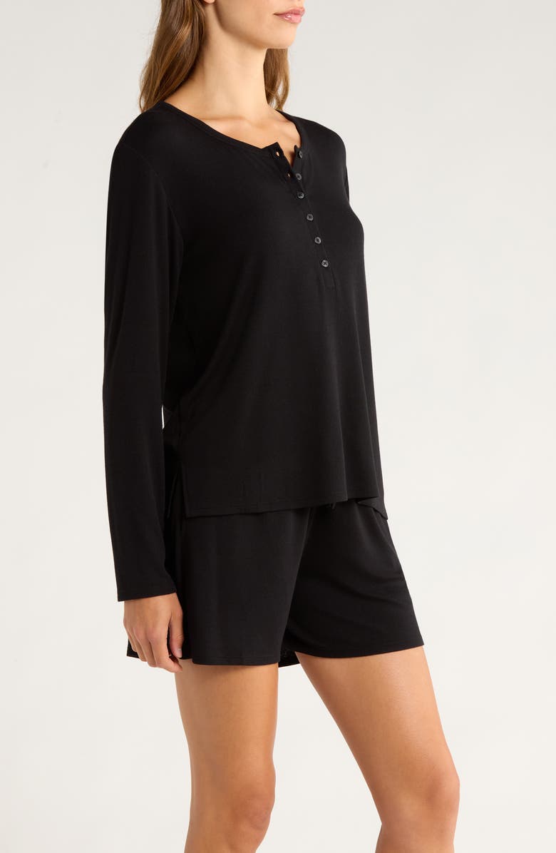 Nordstrom Moonlight Eco Rib Long Sleeve Shortie Pajamas, Alternate, color, Black