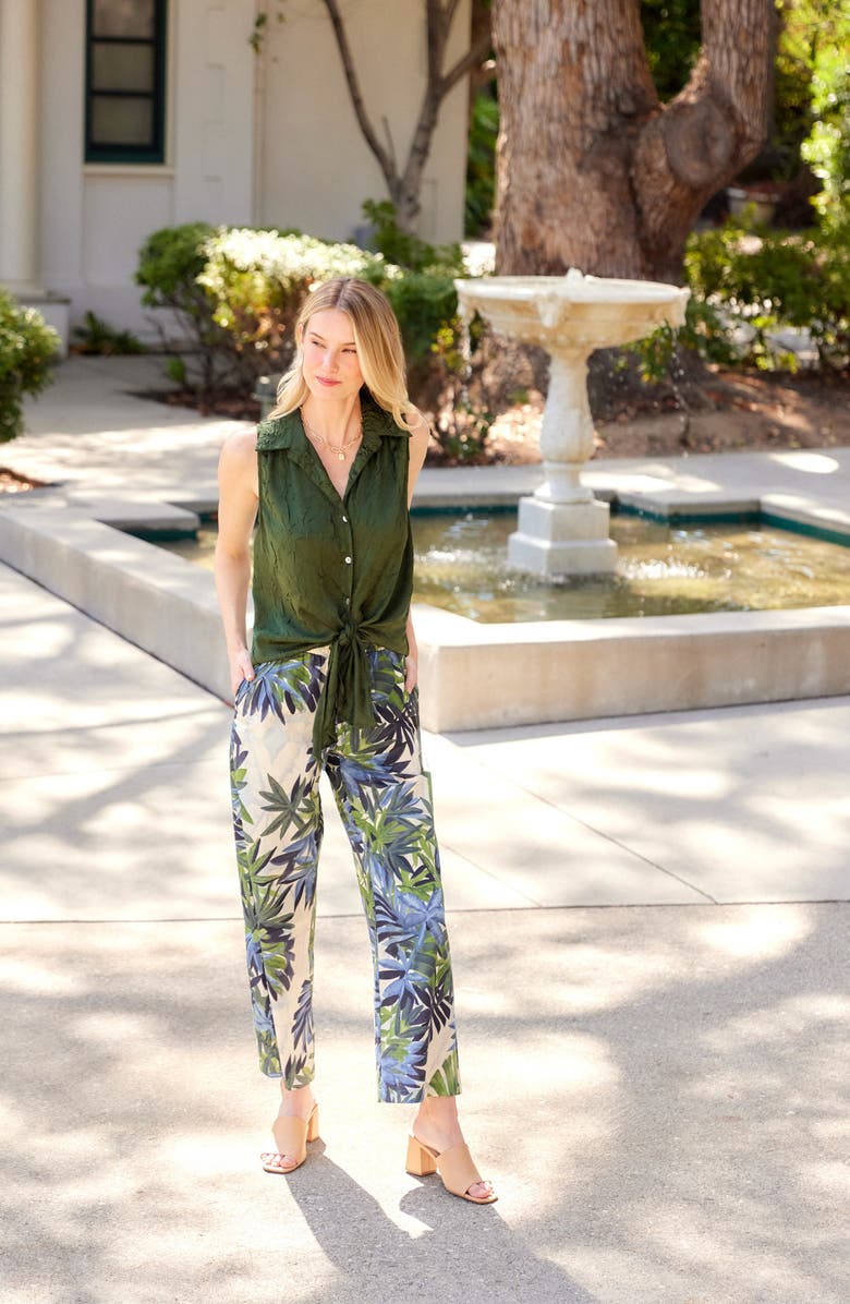 Karen Kane Sleeveless Tie Front Crushed Satin Top, Alternate, color, Olive