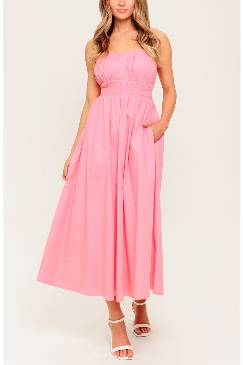 Ruched Midi Dress, Alternate, color, PINK