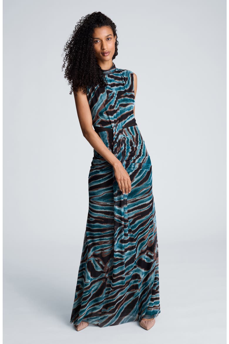 Pleated Bodice Maxi Dress, Alternate, color, TEAL DUSK MULTI