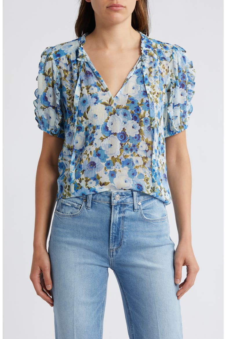 Dandelion Tie Neck Silk Top, Main, color, FRENBLUMLT