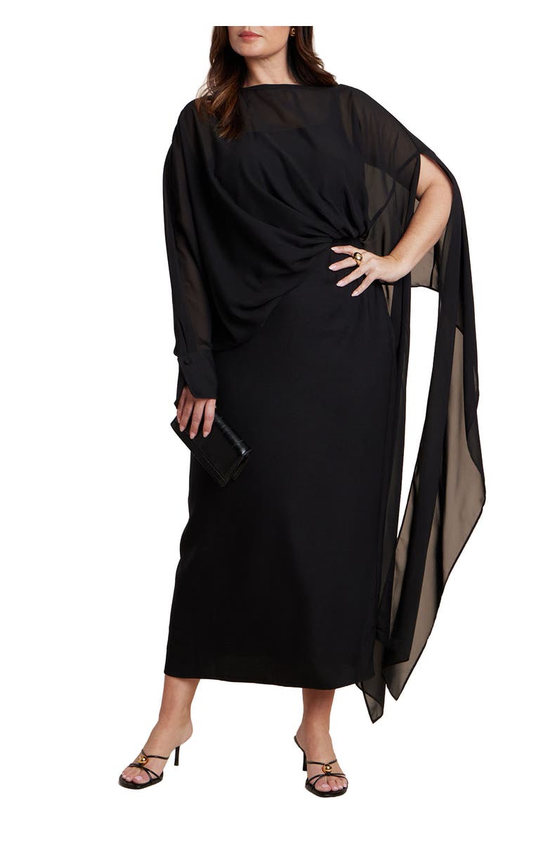 ELOQUII Flowy Sheer Cape Dress, Main, color, Black Onyx