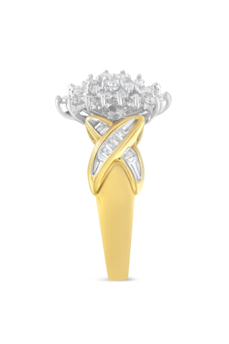 10K Two-Toned Round Baguette 1/2 Cttw Diamond Cluster Ring, Alternate, color, Yellow Gold
