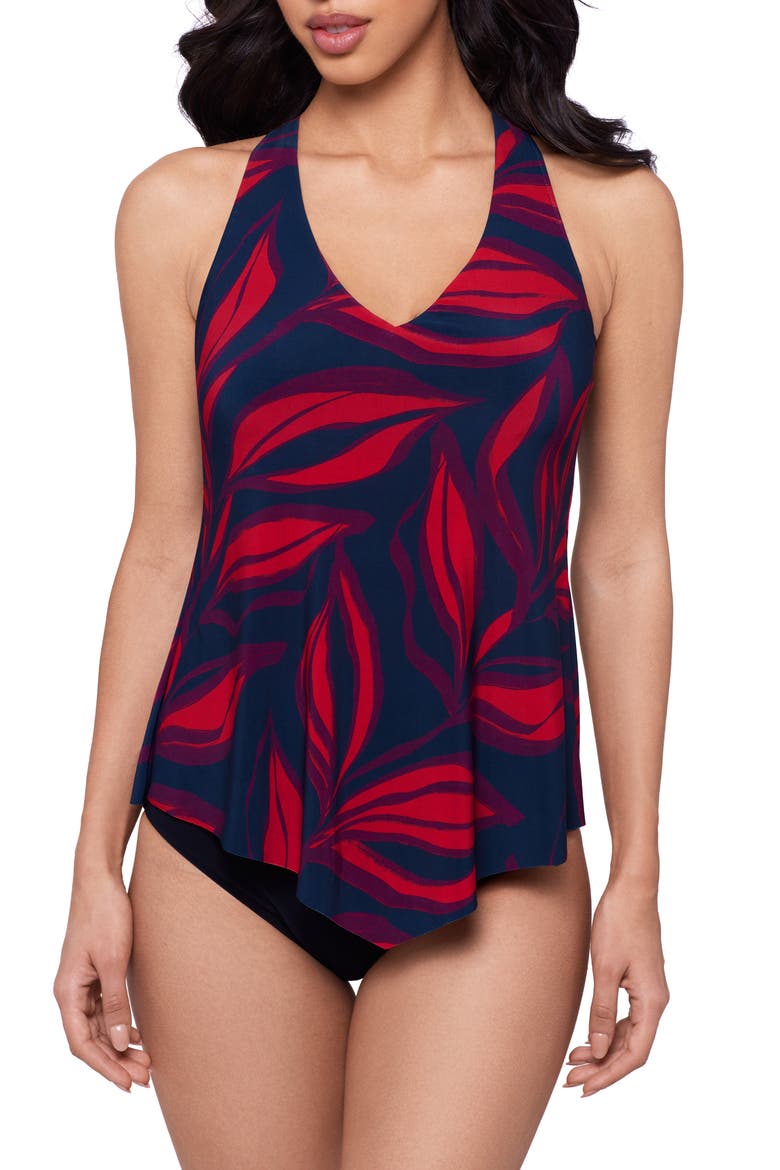 Taylor Rossobleu Leaf Print Tankini Top, Main, color, BLUE MULTI