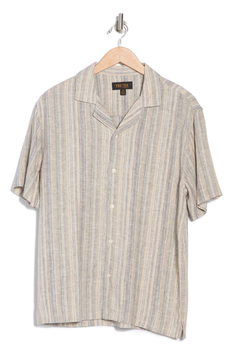 Stripe Linen Blend Camp Shirt, Alternate, color, WARM MULTI BARCODE STRIPE