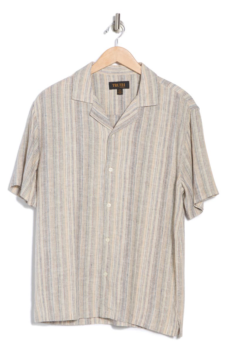 TRUTH Stripe Linen Blend Camp Shirt, Alternate, color, Warm Multi Barcode Stripe
