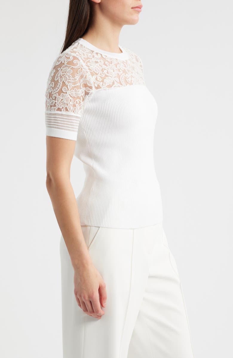Elie Tahari Stephanie Mixed Media Lace Inset T-Shirt, Alternate, color, 