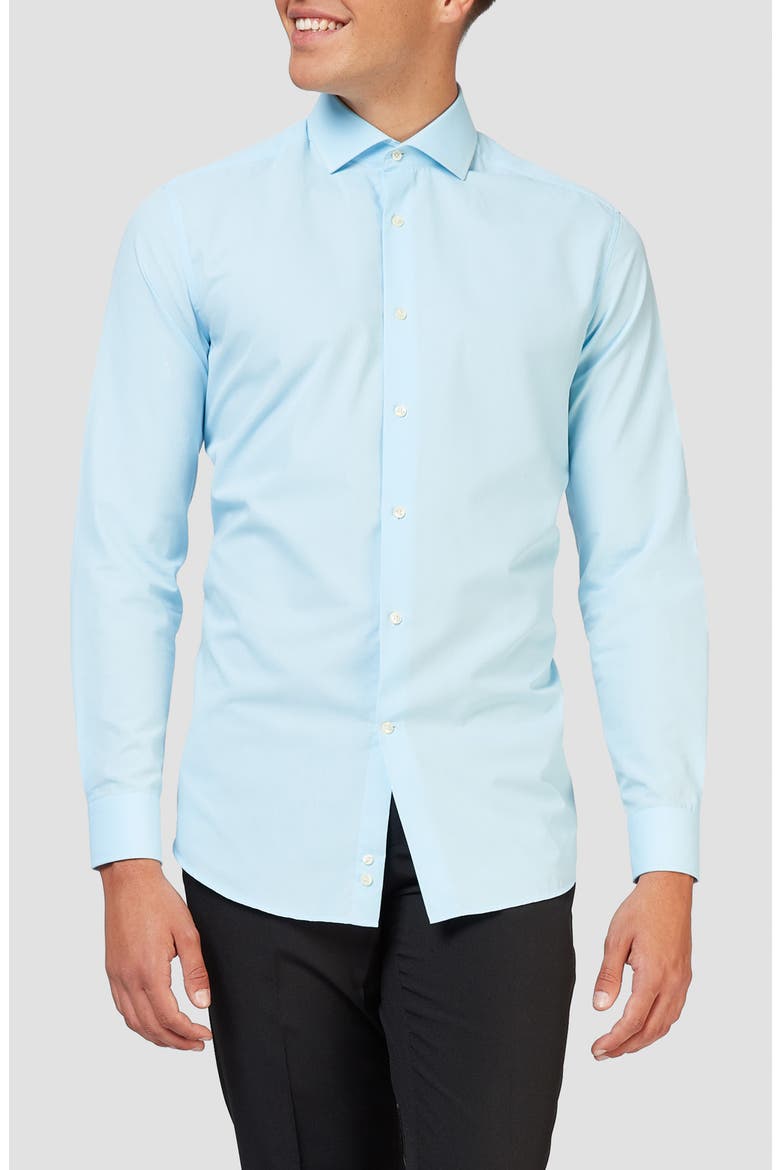 Cool Blue Modern Tailored Fit Wrinkle Resistant Button-Up Shirt, Main, color, BLUE