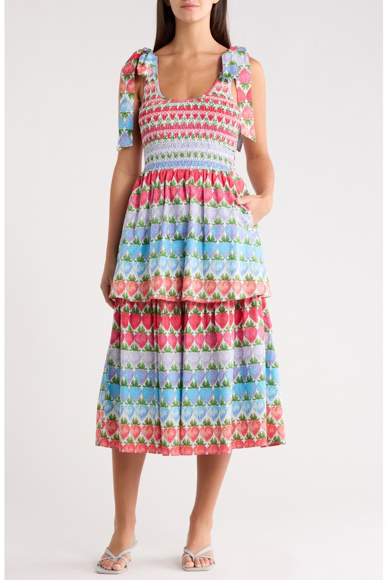 Berry Burst Kasia Sleeveless Smocked Midi Dress, Main, color, PURPLE MULTI