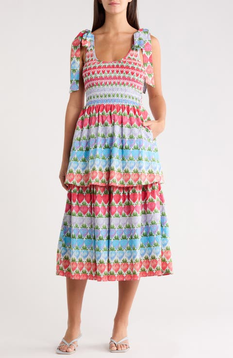 Berry Burst Kasia Sleeveless Smocked Midi Dress