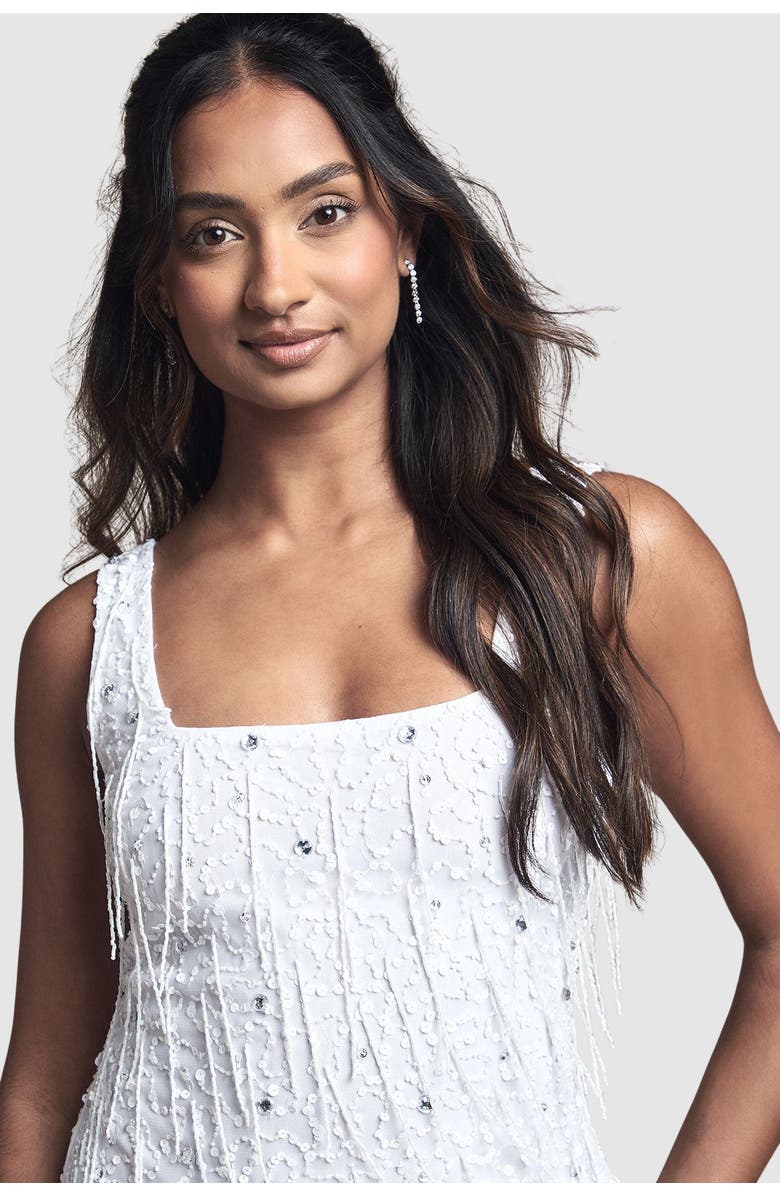 Coast Sequin Fringe Bridal Mini Dress, Alternate, color, Ivory