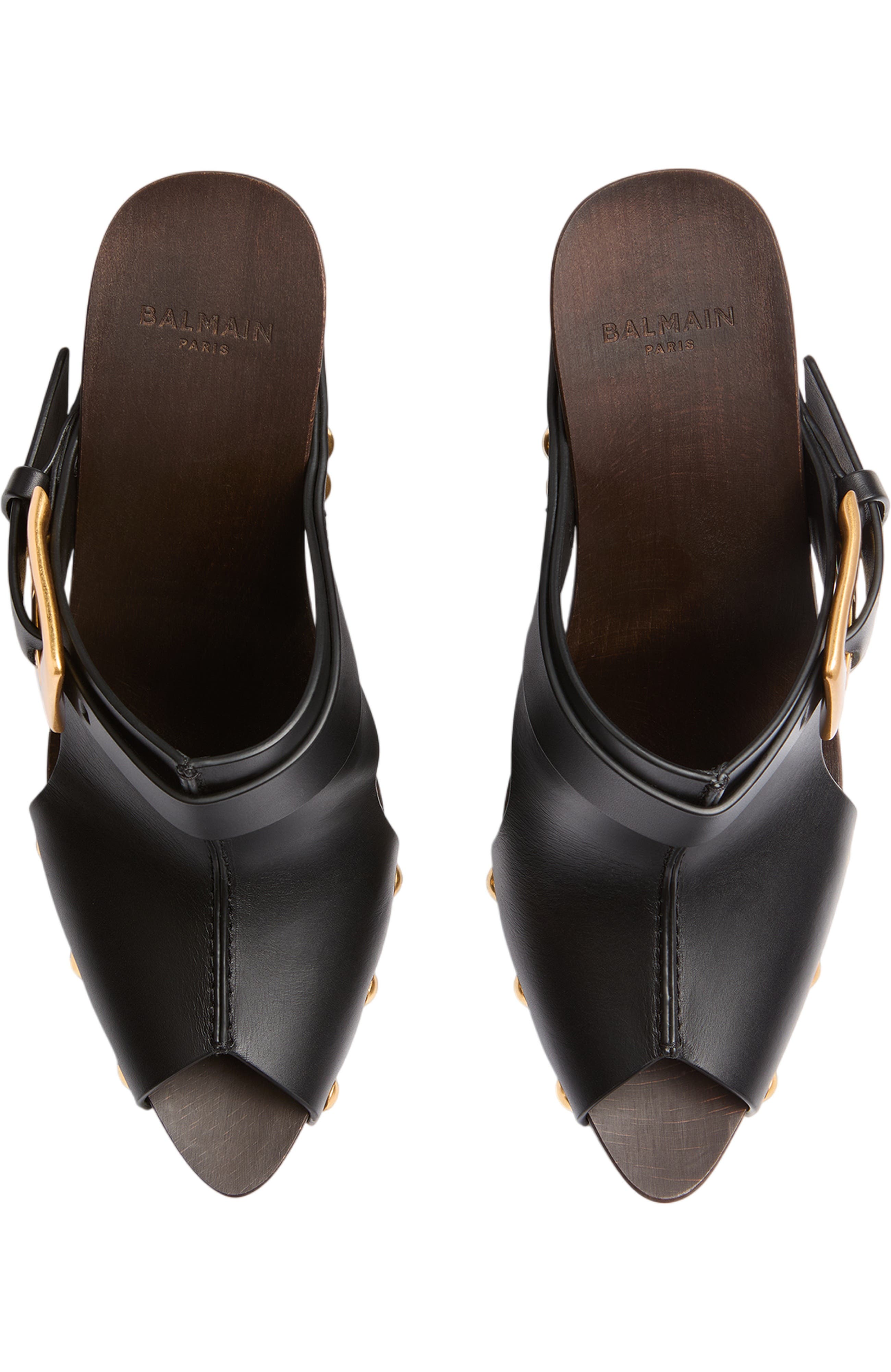 Balmain Anthem Wedge smooth leather mules, Alternate, color, 